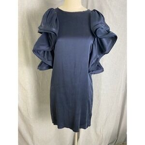 NWT Lanvin for H&M Navy Ruffle Sleeve‎ Silk Dress 2010 Dramatic Flutter Sleeve 6